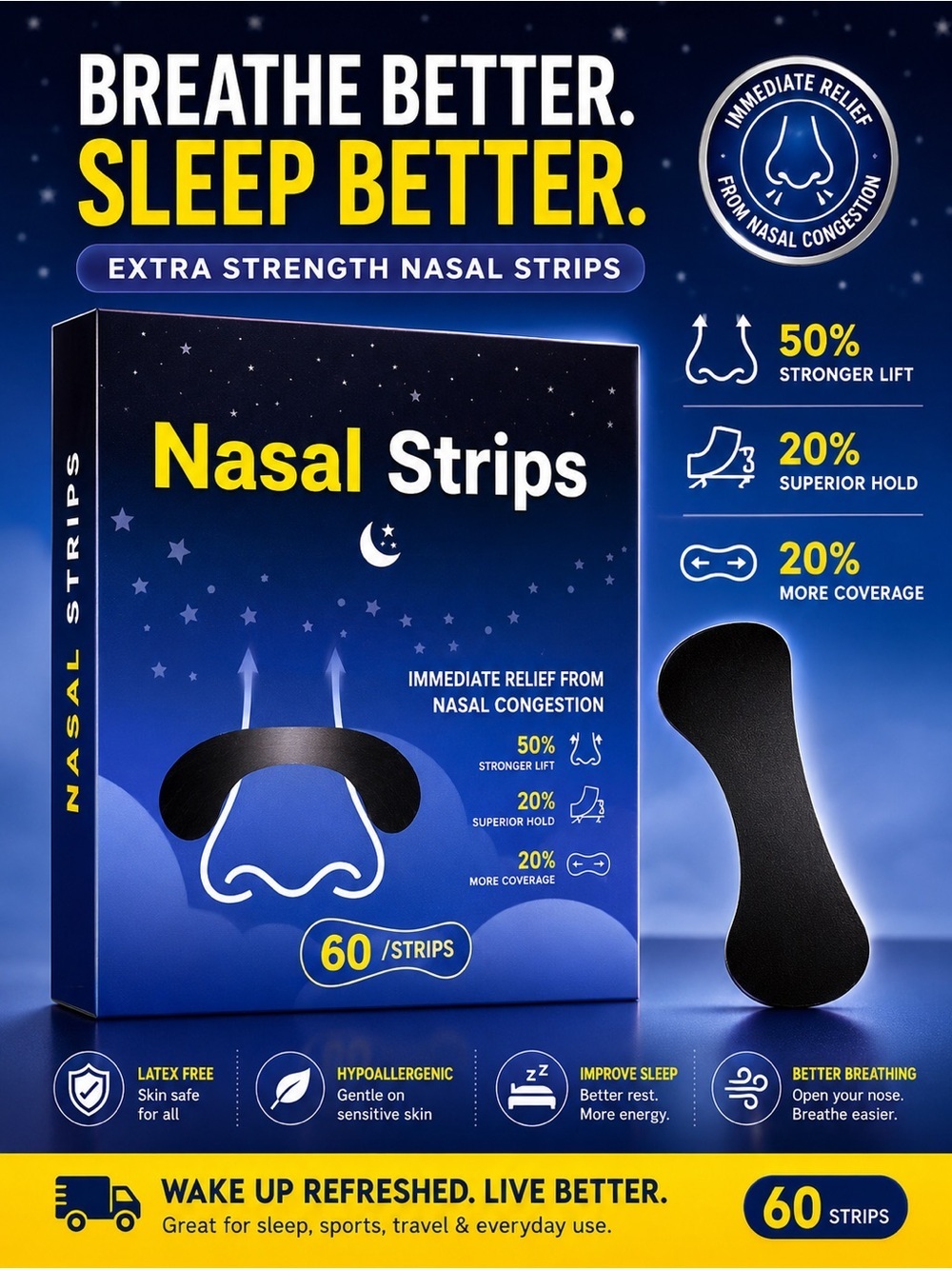 Nasal Strips - Black - 60 Strips